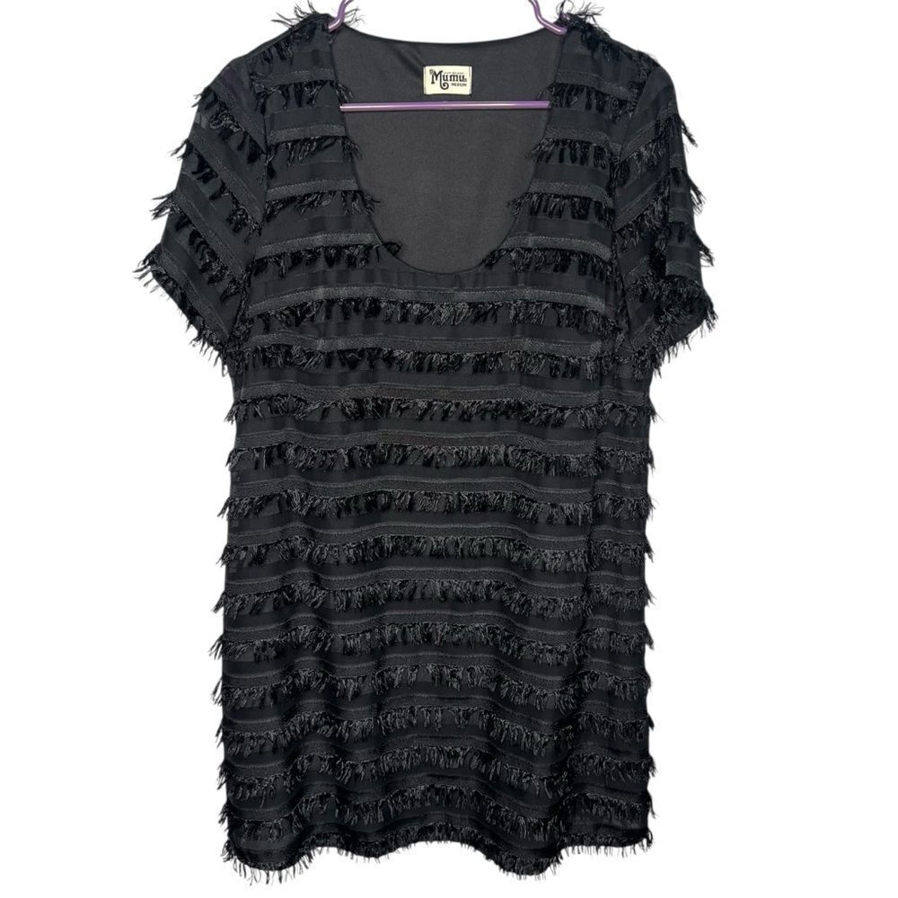 Show Me Your Mumu Demi Fuzzy Fringe Mini Short Sleeve Black Dress Sz M Boho, - Picture 10 of 10